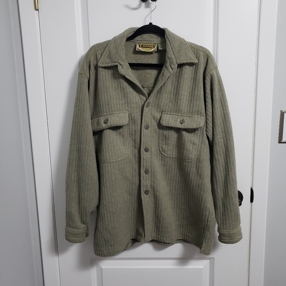 Vintage Jackets & Blazers - VINTAGE CHAMS Grey Green Fleece Patch Pockets Shacket Jacket